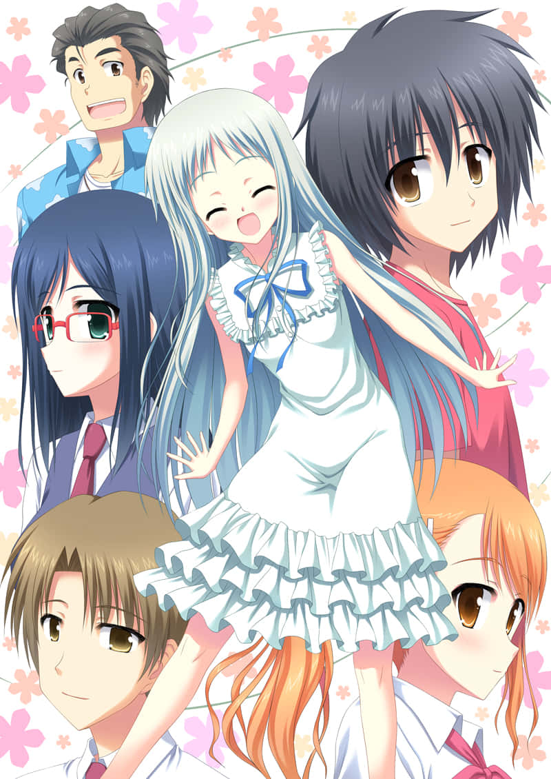 Anime Group Portraitwith Floral Background Wallpaper