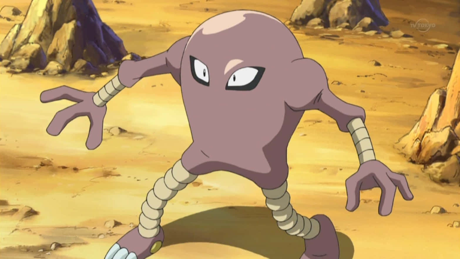 Anime Hitmonlee In Rocky Terrain Wallpaper