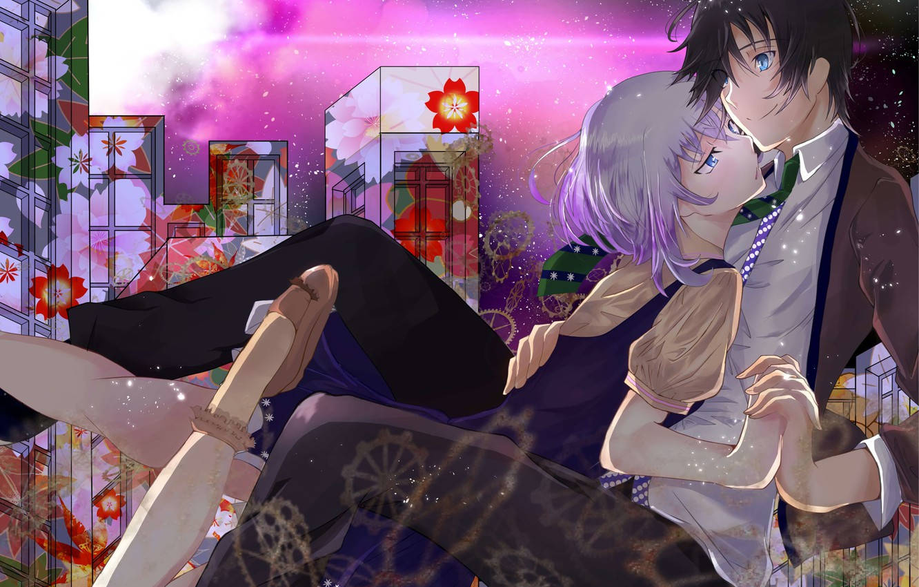 Anime Love Couple Hugging Wallpaper