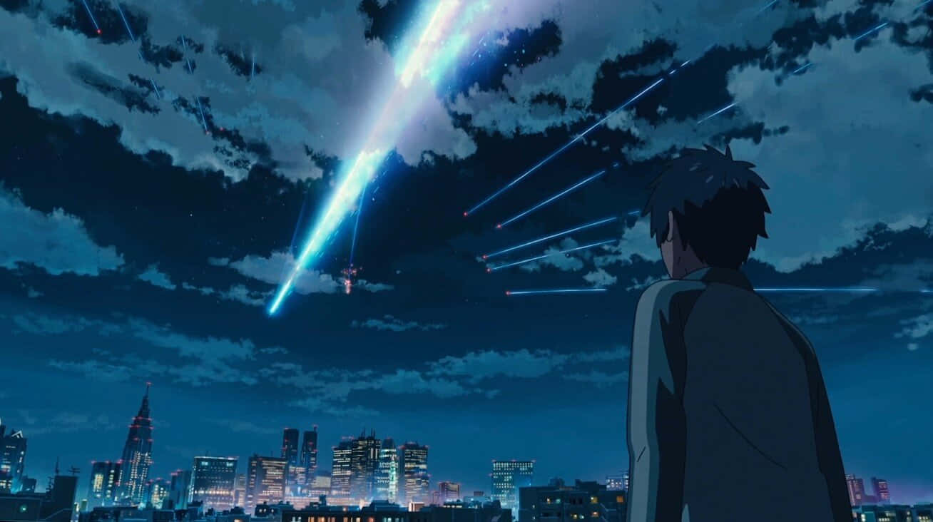 Anime Meteor Shower Over City Wallpaper