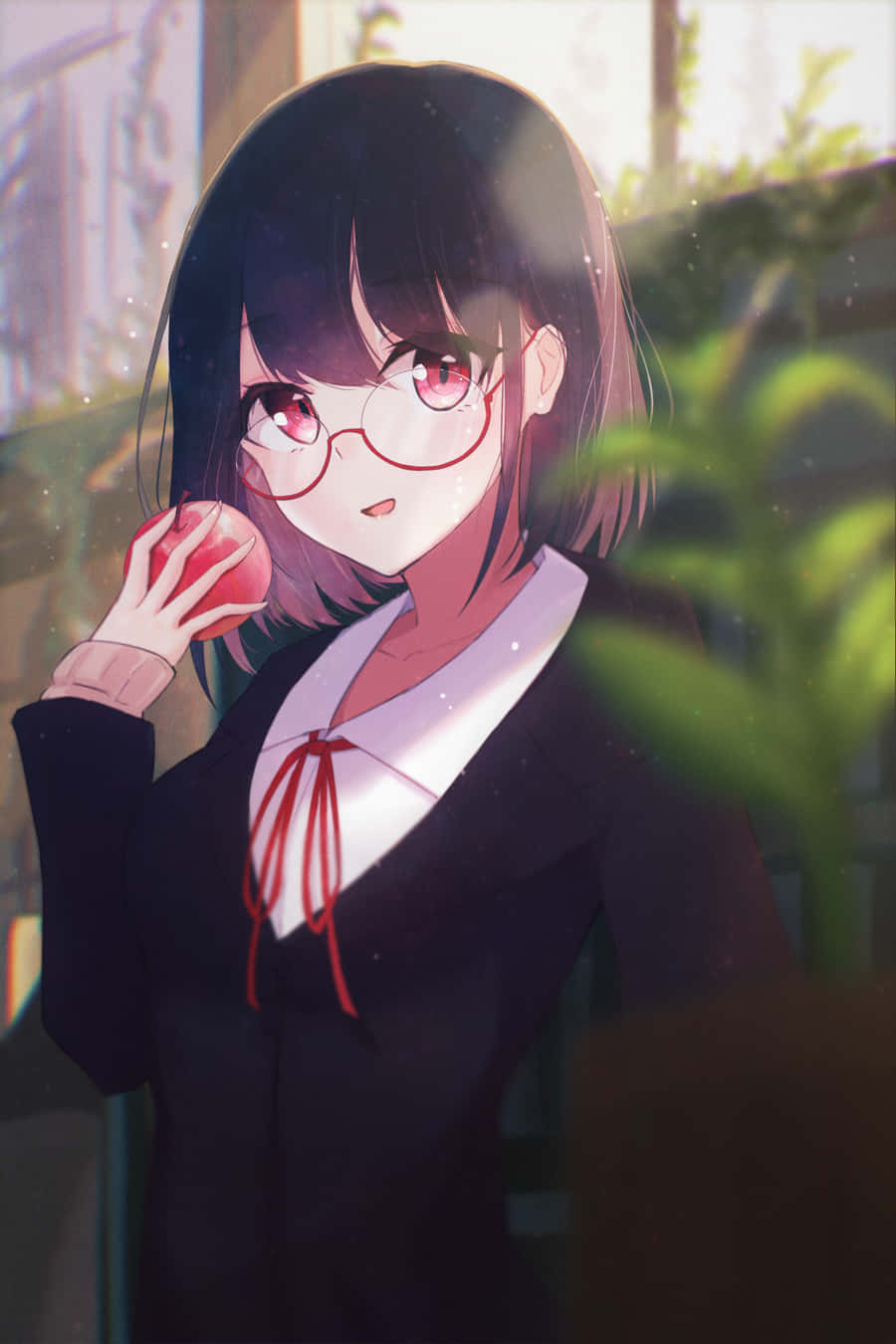 Anime School Girl Cute Glasses Wallpaper