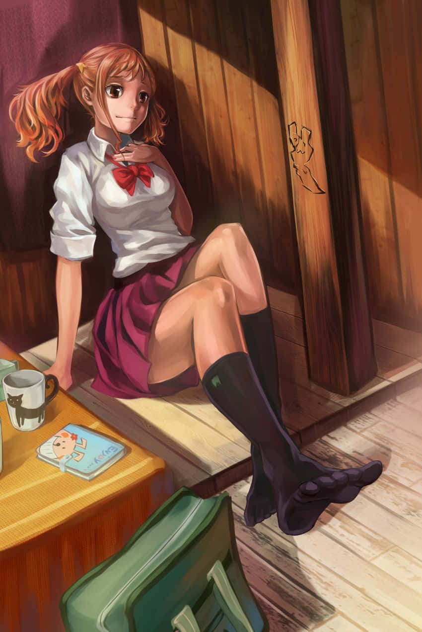 Anime Schoolgirl Restingin Sunlit Room.jpg Wallpaper