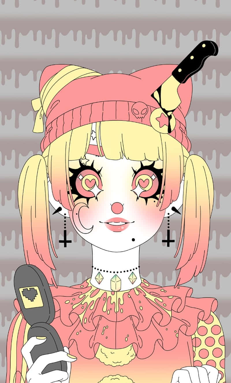 Anime Style Clown Girl Illustration Wallpaper