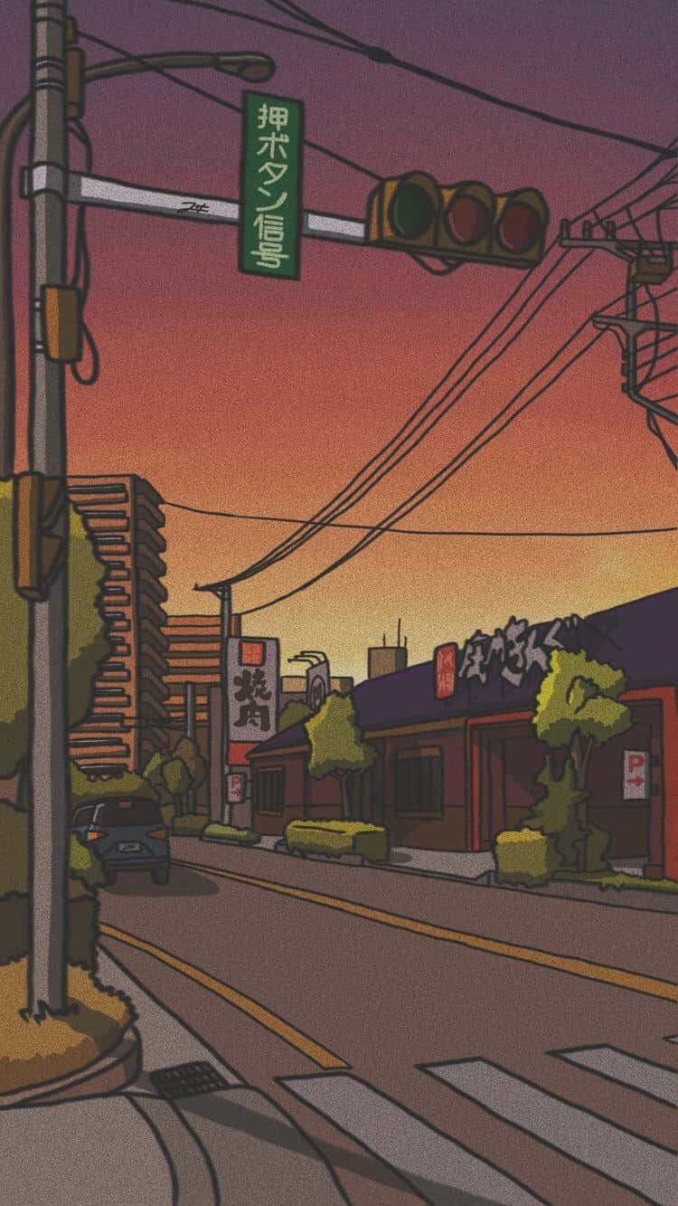 Anime Style_ Sunset_ Street_ Scene Wallpaper