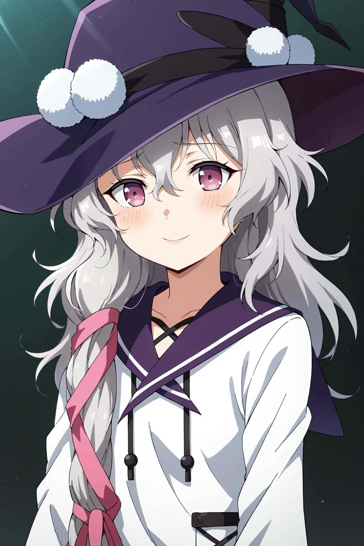 Anime Witchwith Silver Hairand Purple Eyes Wallpaper