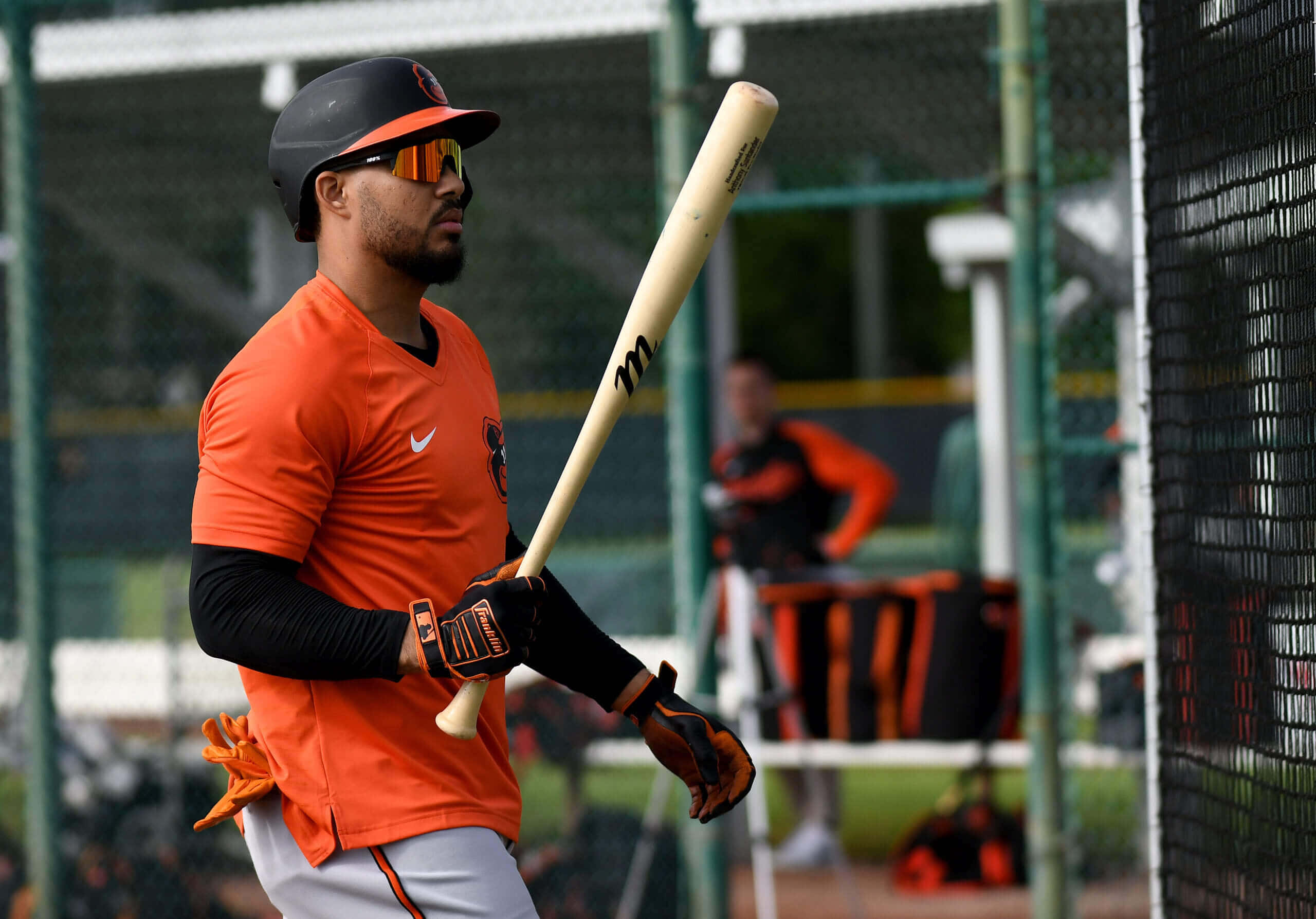 Anthony Santander In Action During A Baseball Game Wallpaper