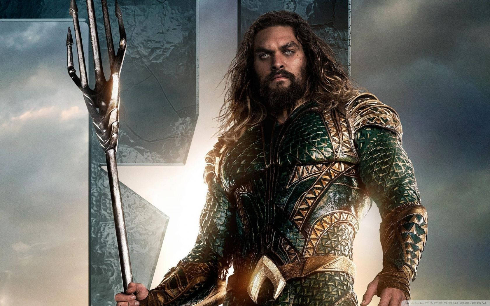 Aquaman Confidently Poses With His Trident. Wallpaper