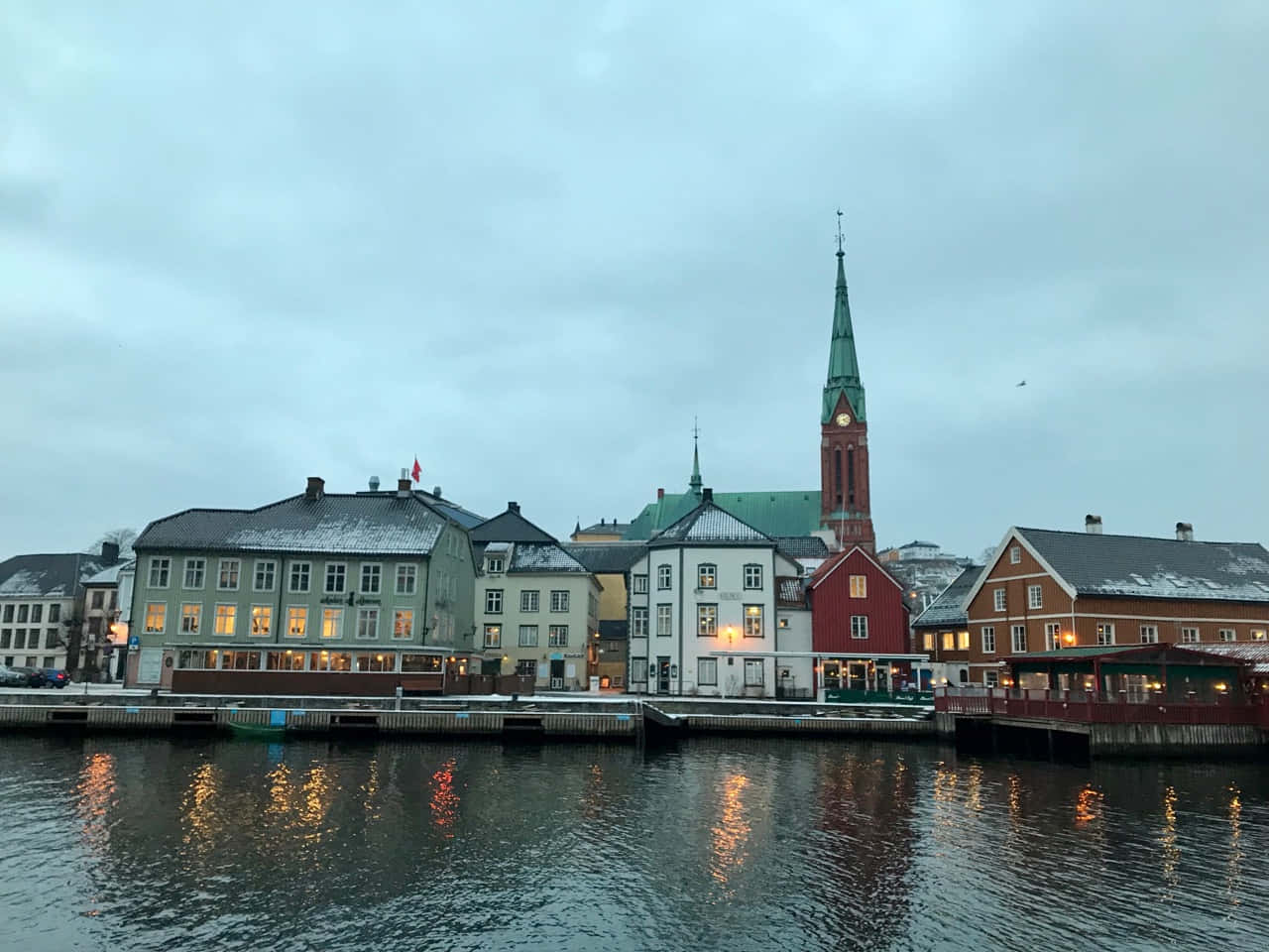 Arendal Waterfront Dusk Scenery Wallpaper