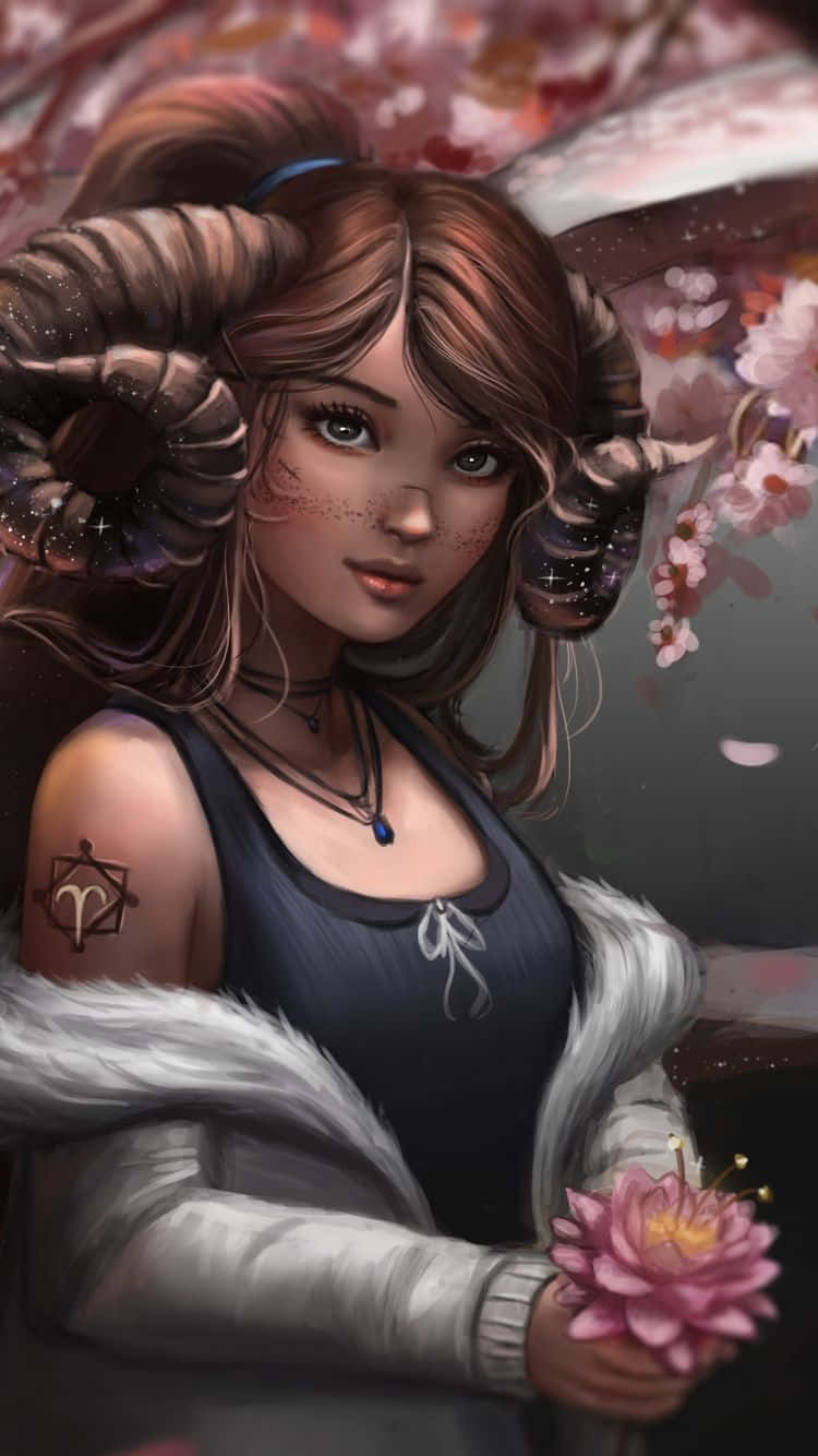 Aries Iphone Digital Painting Girl Wallpaper