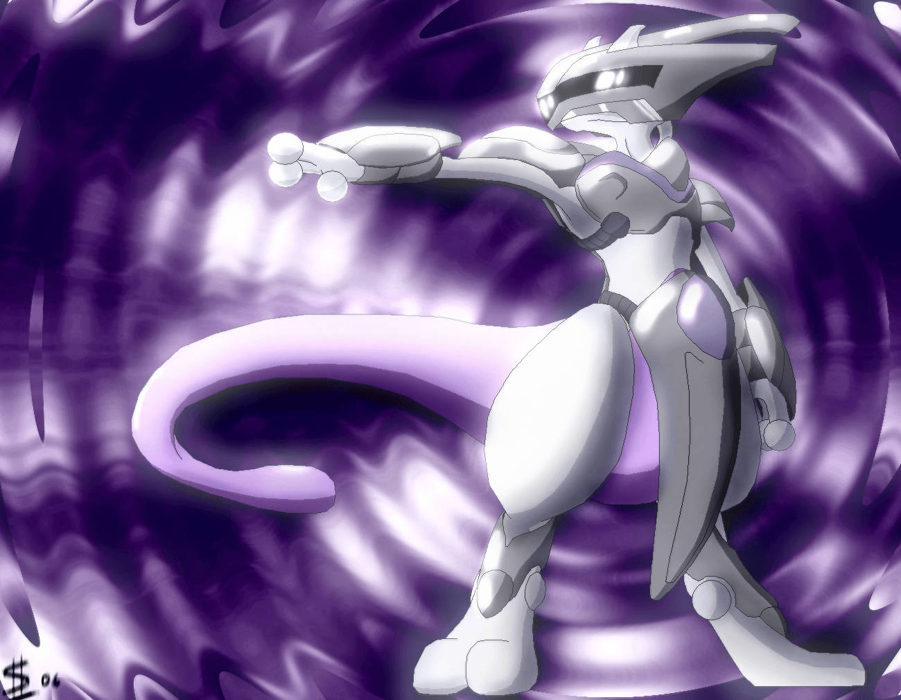 Armored Shiny Mewtwo Unleashing Power Wallpaper