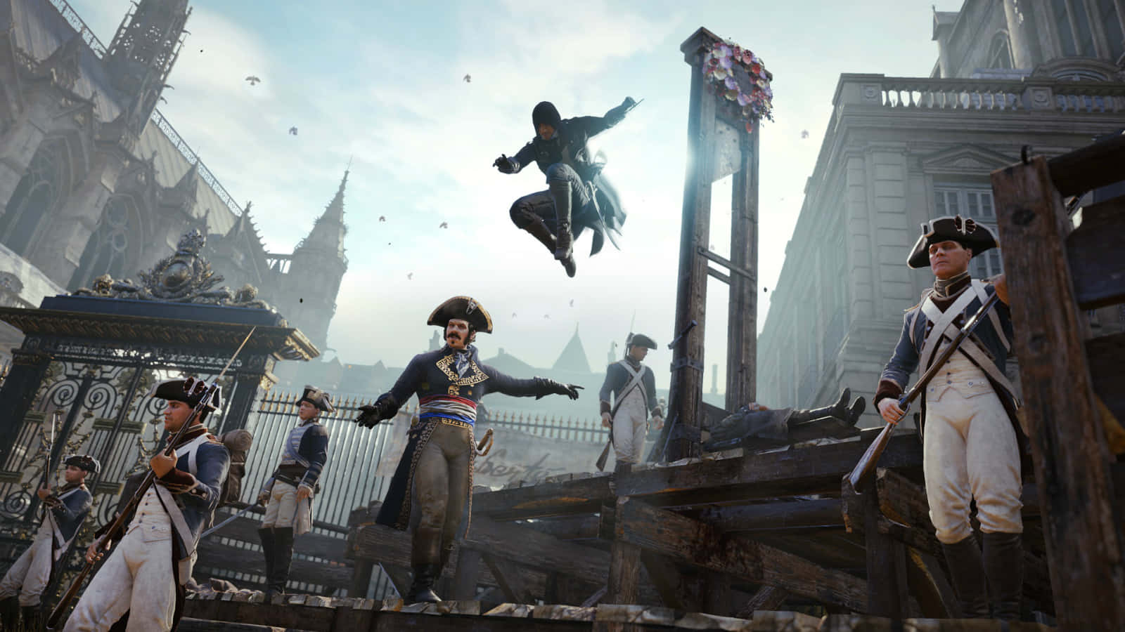 Arno Dorian Scaling Notre-dame In Assassin's Creed Unity Wallpaper