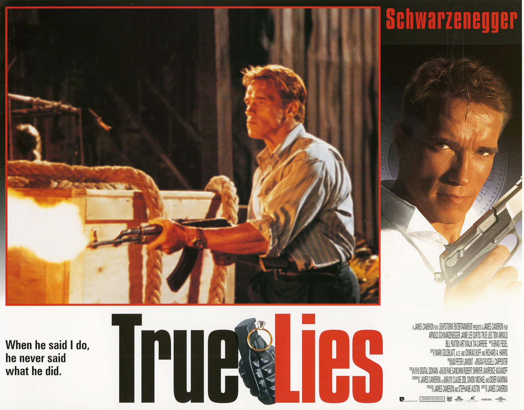 Arnold Schwarzenegger And Jamie Lee Curtis In True Lies Wallpaper