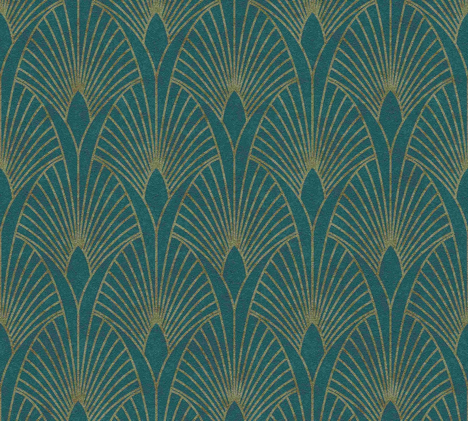 Art Deco Green Gold Pattern Wallpaper