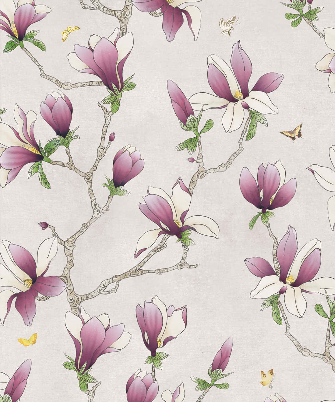 Artistic Magnolia Flower Pattern Print Wallpaper