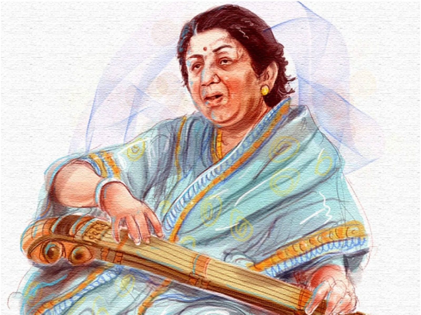 Artistic Portrayal Of Legendary Singer Lata Mangeshkar Wallpaper