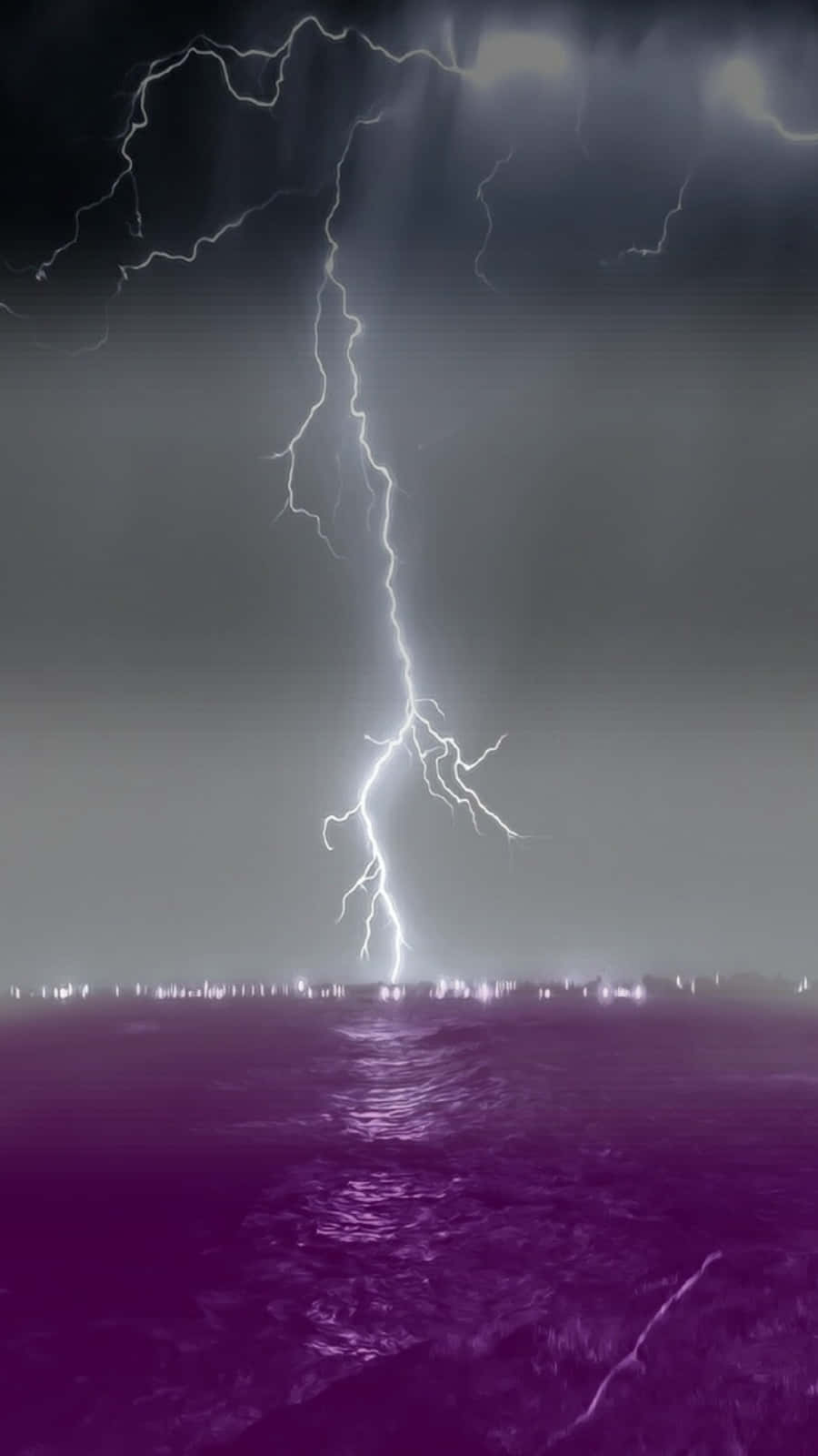 Asexual Lightning On Purple Ocean Wallpaper