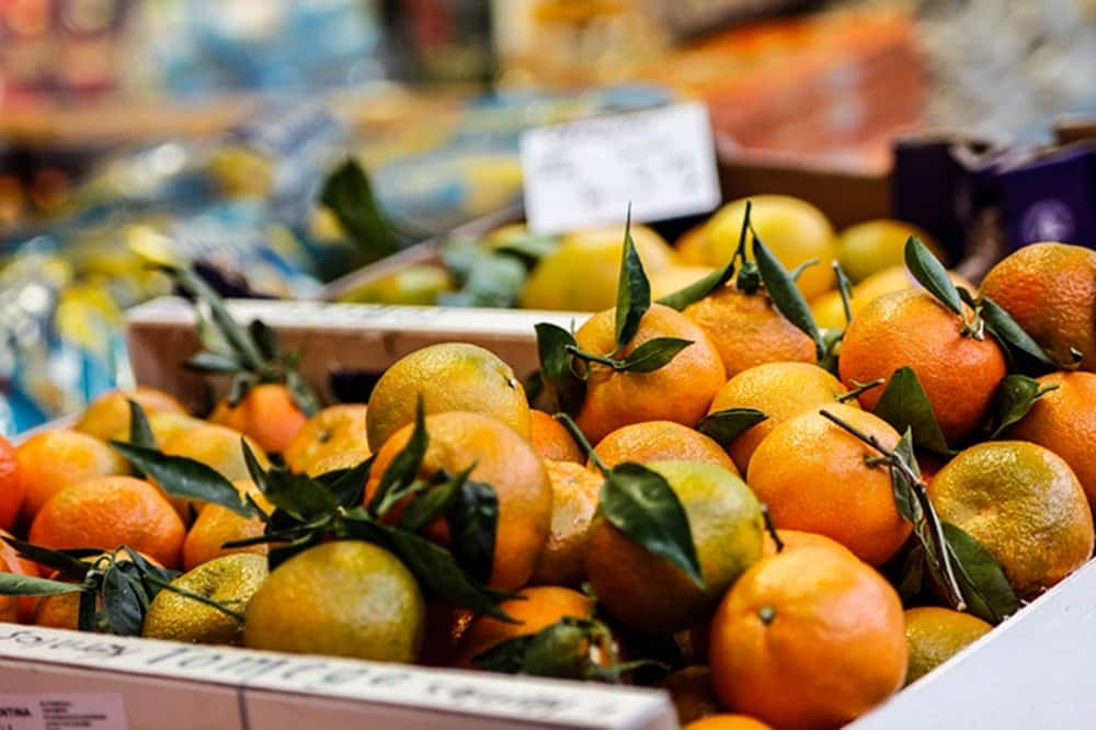 Assorted Winter Fruits On A Wooden Table Wallpaper