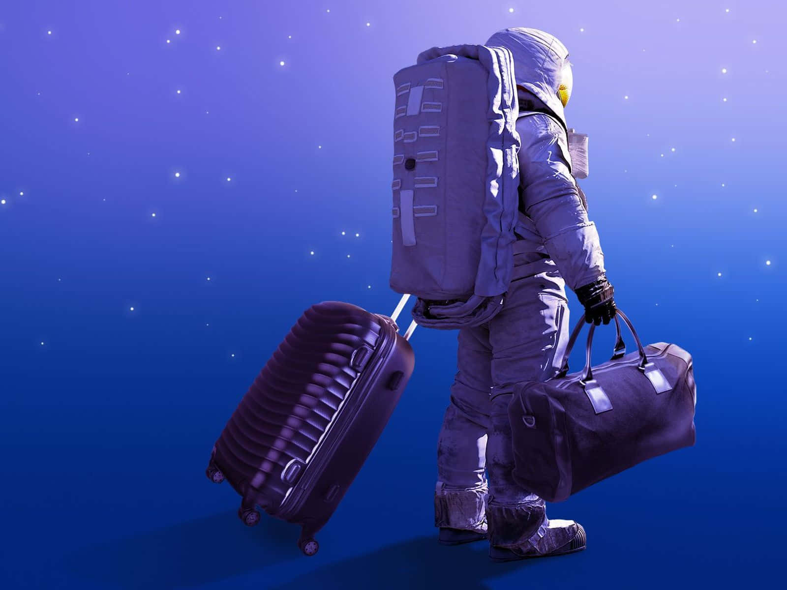 Astronaut Travelerwith Purple Suitcase Wallpaper