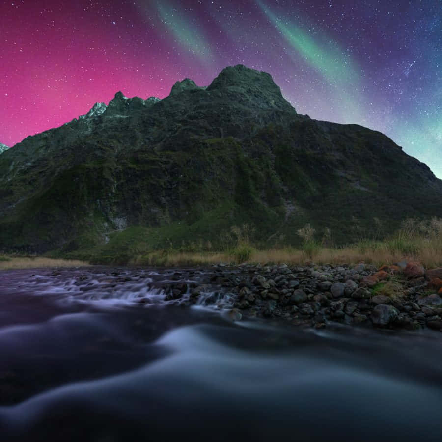 Aurora Australis Over Mountain River Wallpaper