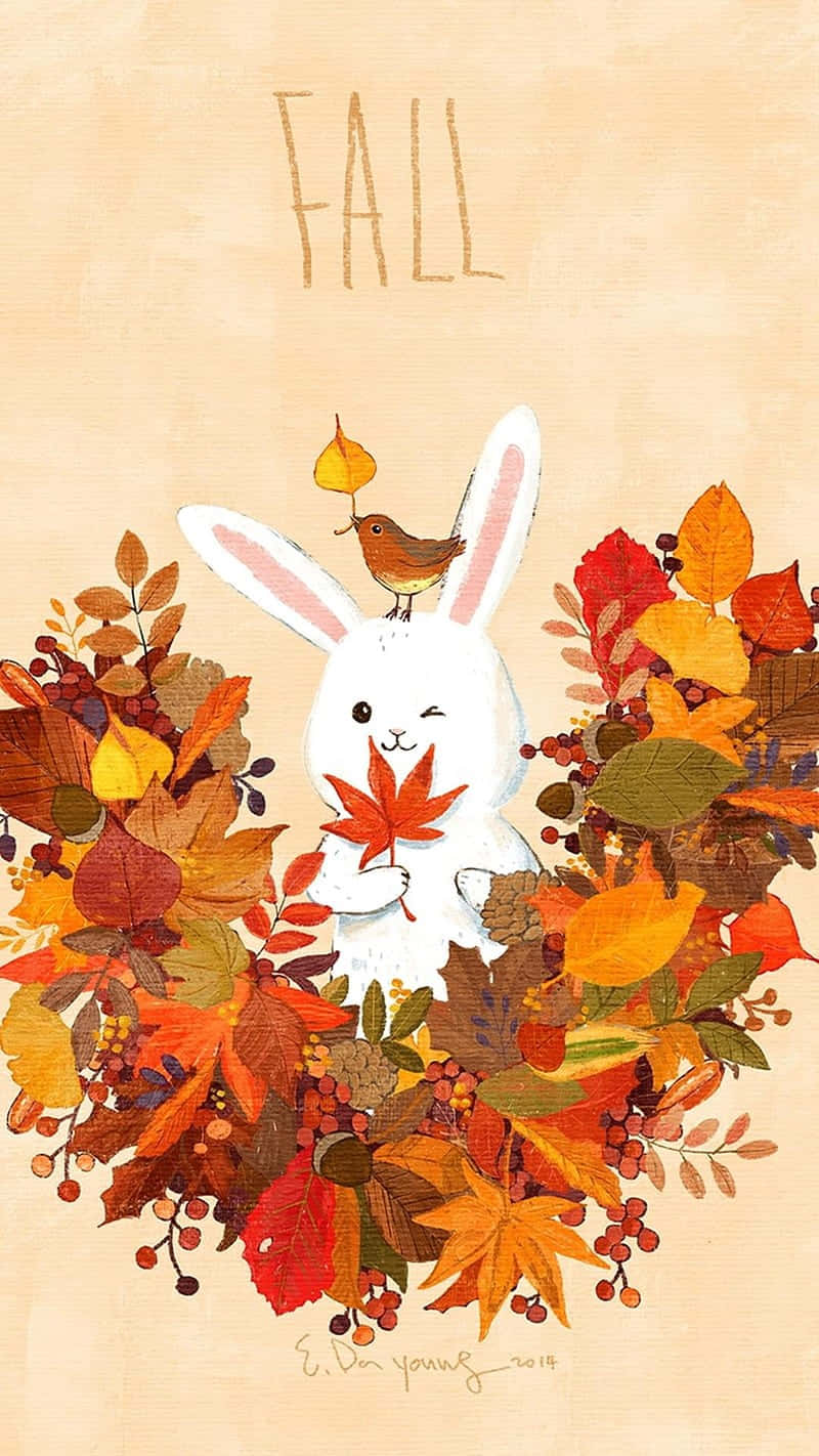 Autumn Bunnyand Fall Leaves Lock Screen Wallpaper