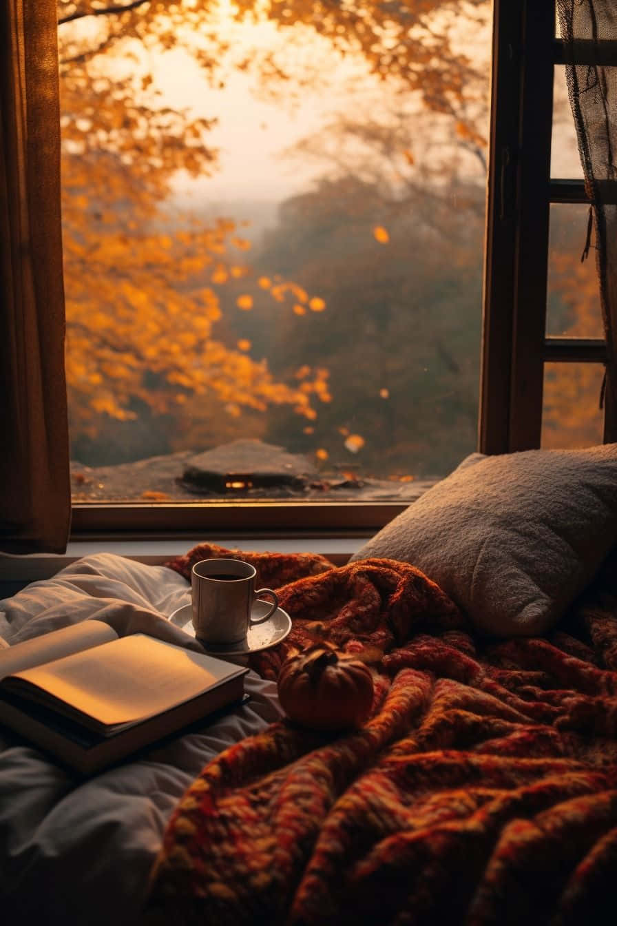 Autumn Coziness Window View Wallpaper