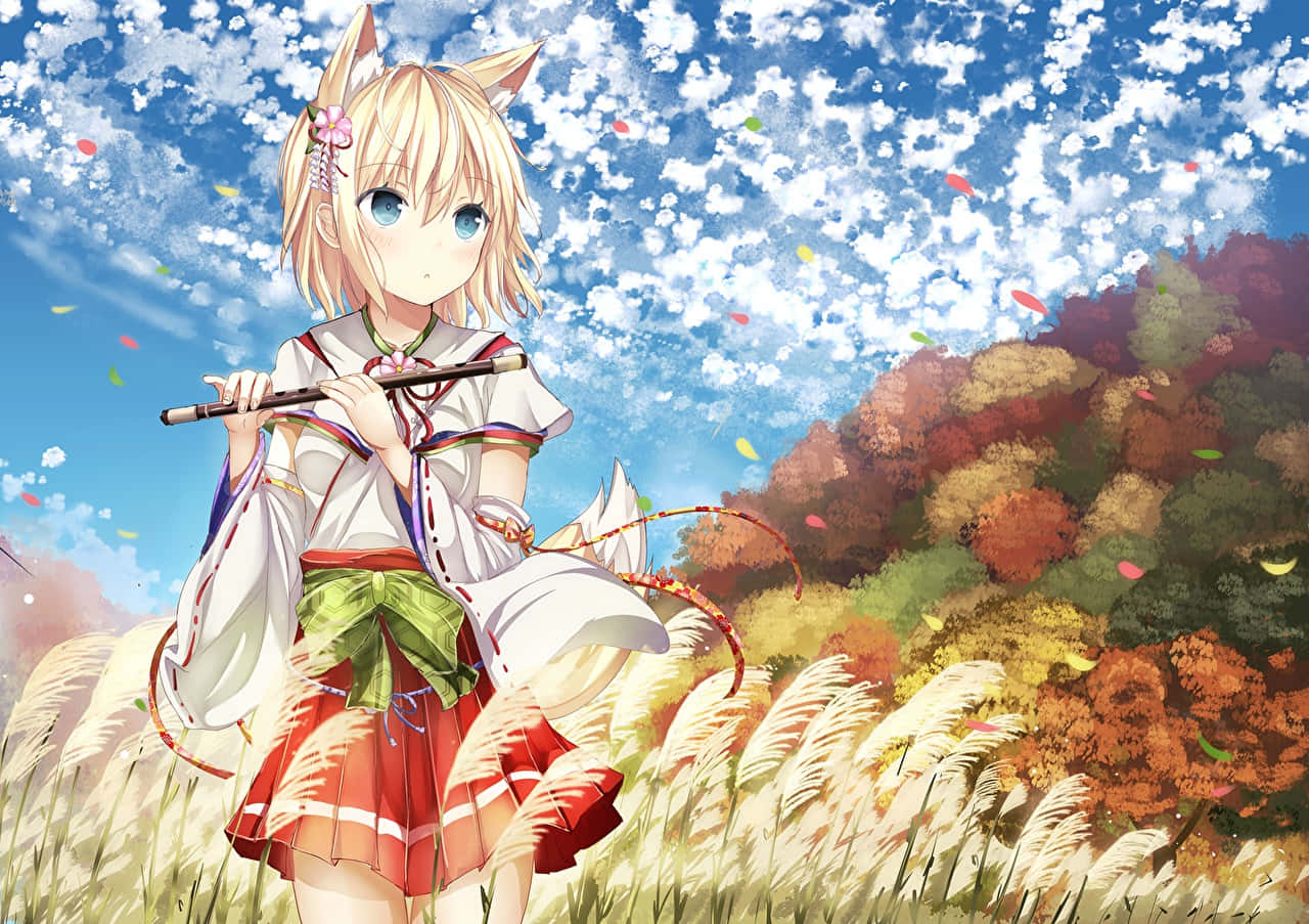 Autumn Fox Spirit Anime Girl Wallpaper