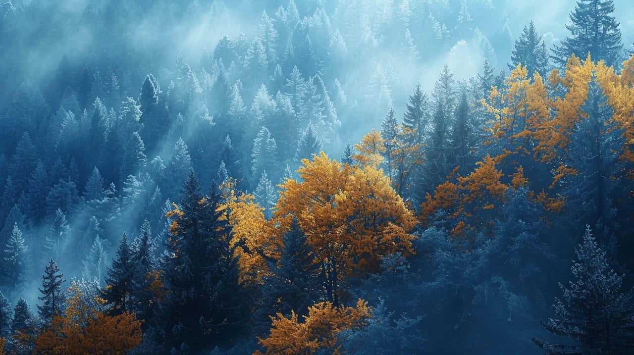 Autumn Mist Forest Contrast Wallpaper