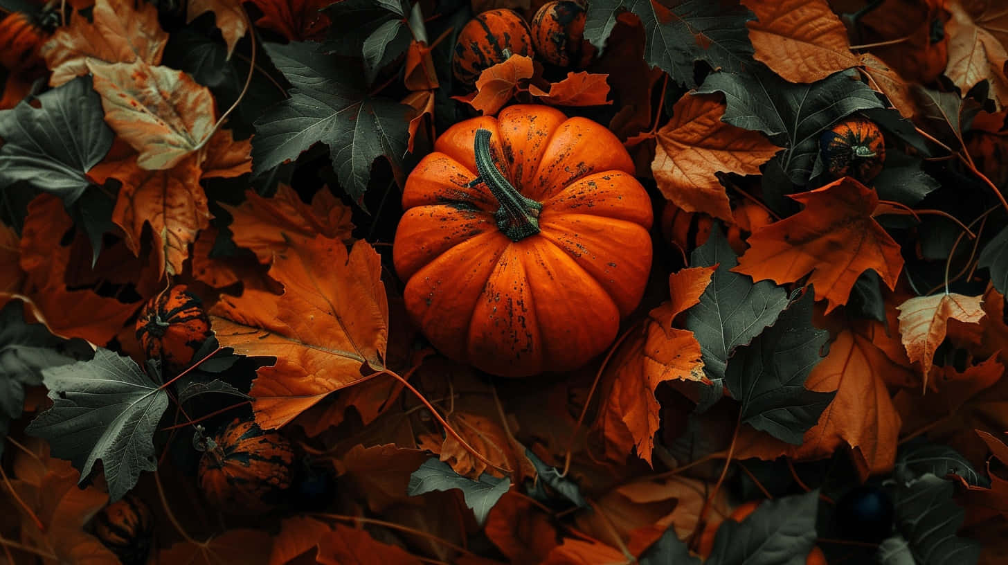 Autumn Pumpkin Leaves Aesthetic.jpg Wallpaper