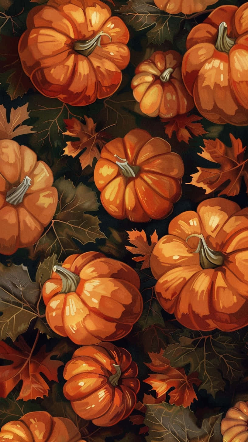 Autumn Pumpkinsand Fallen Leaves Wallpaper