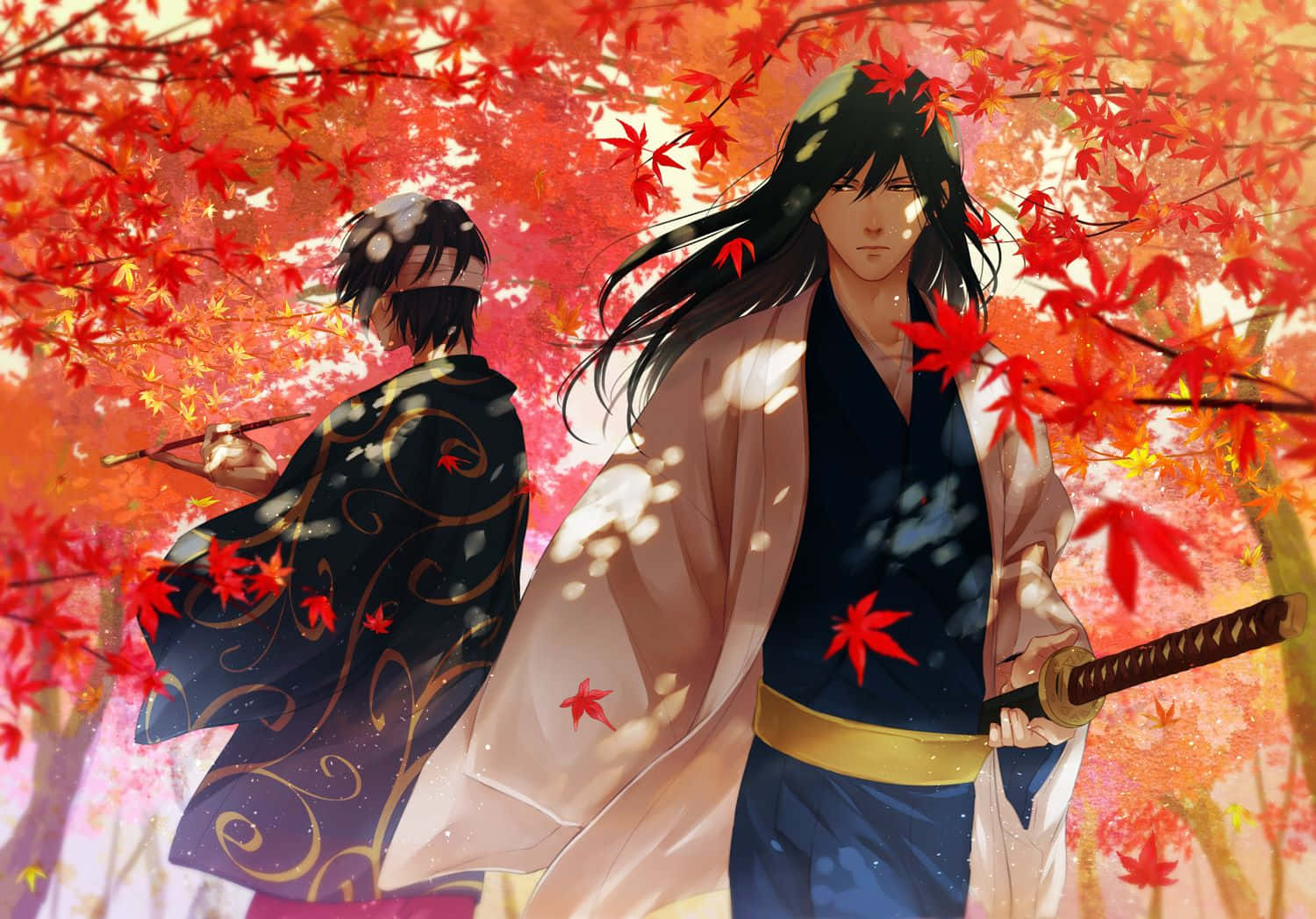 Autumn_ Samurai_ Under_ Maple_ Trees Wallpaper