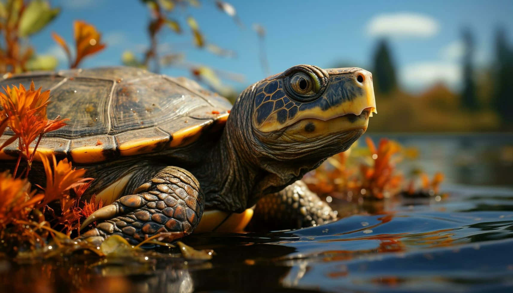 Autumn Terrapinby Water Wallpaper