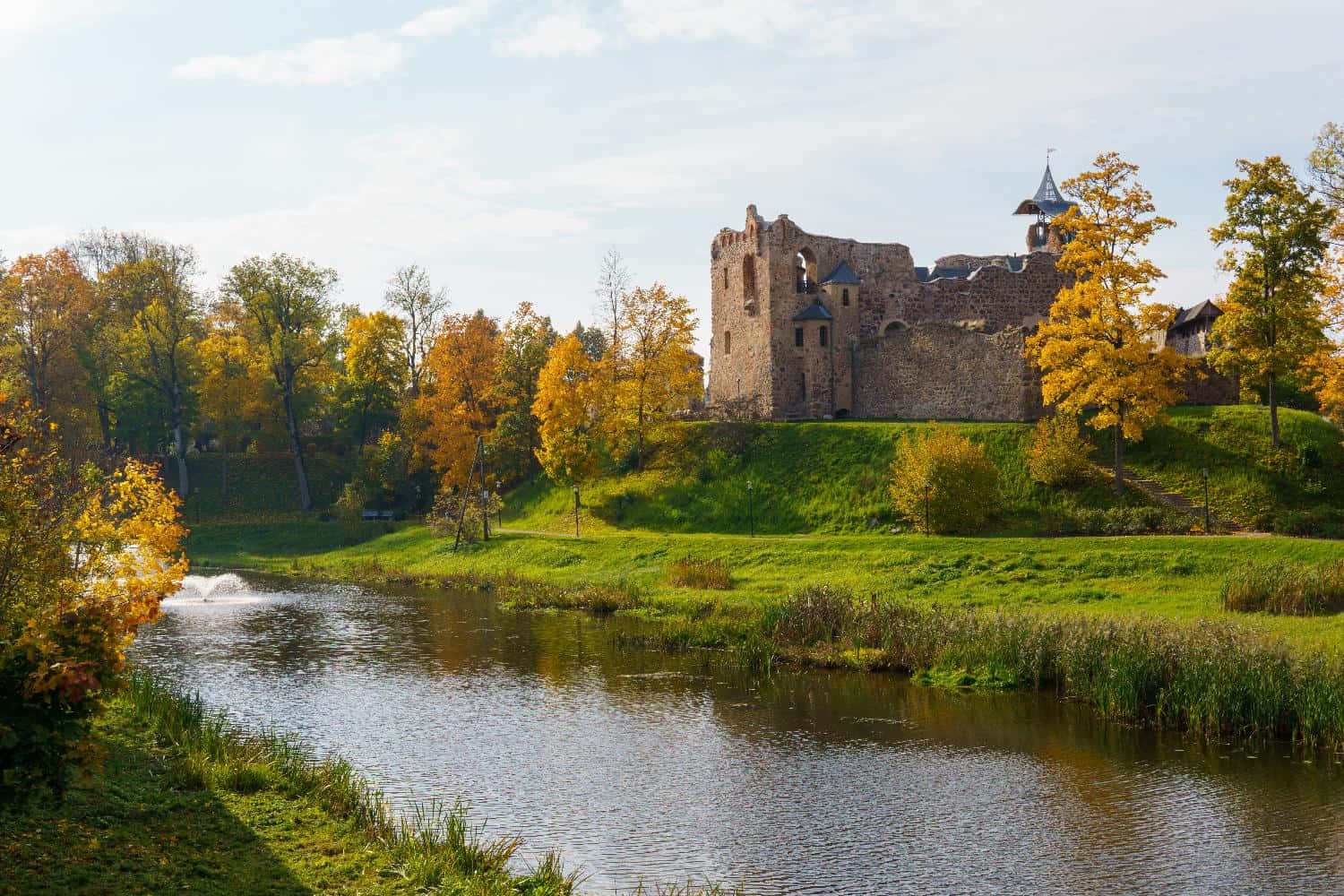 Autumnal Castle By The River Wallpaper