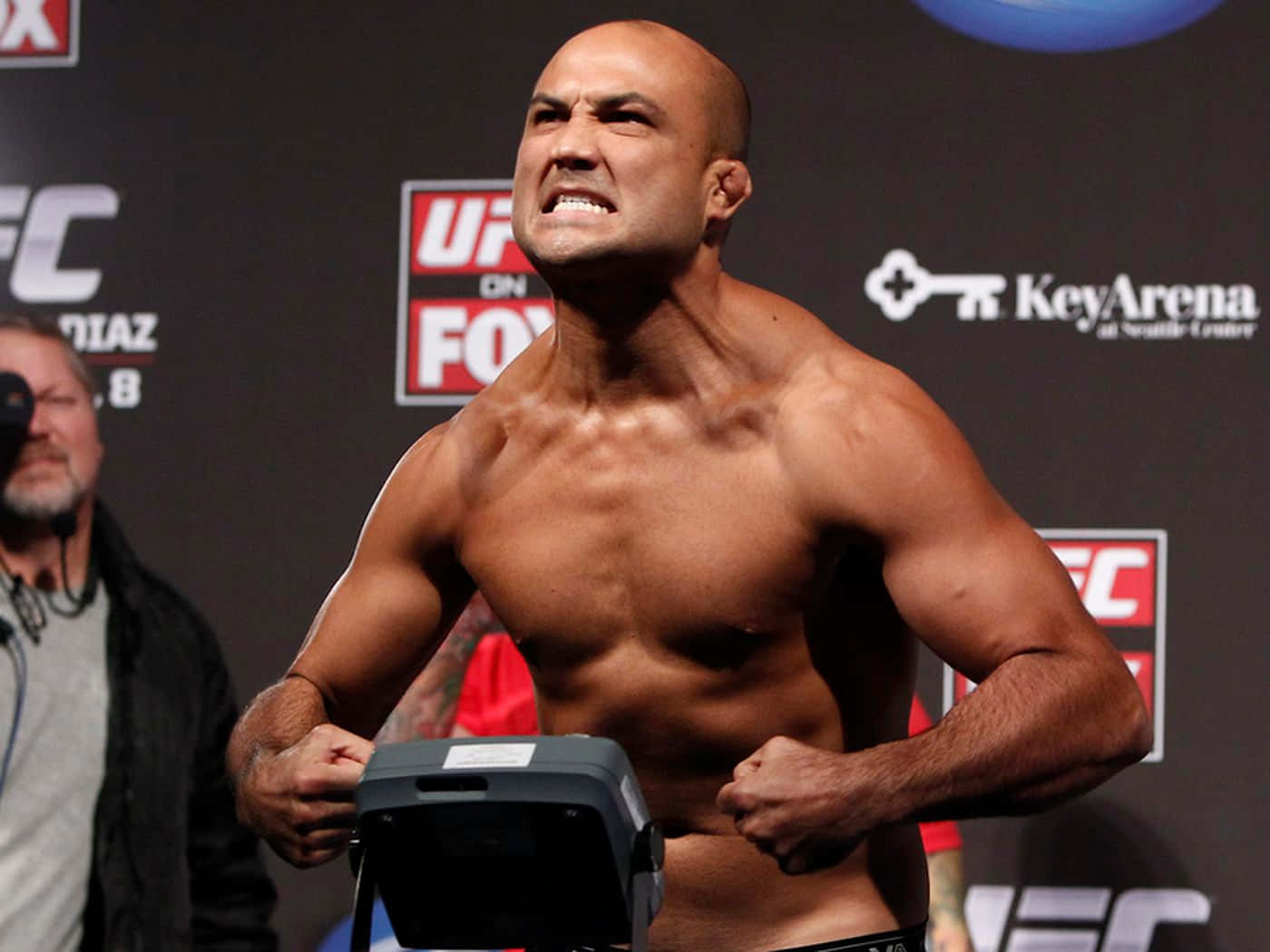 B.j. Penn Flexing During Weigh In Wallpaper