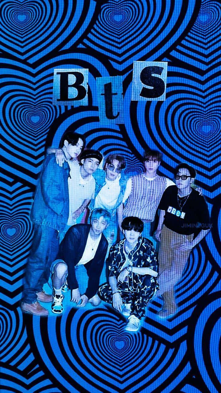 B T S Group Blue Psychedelic Backdrop Wallpaper