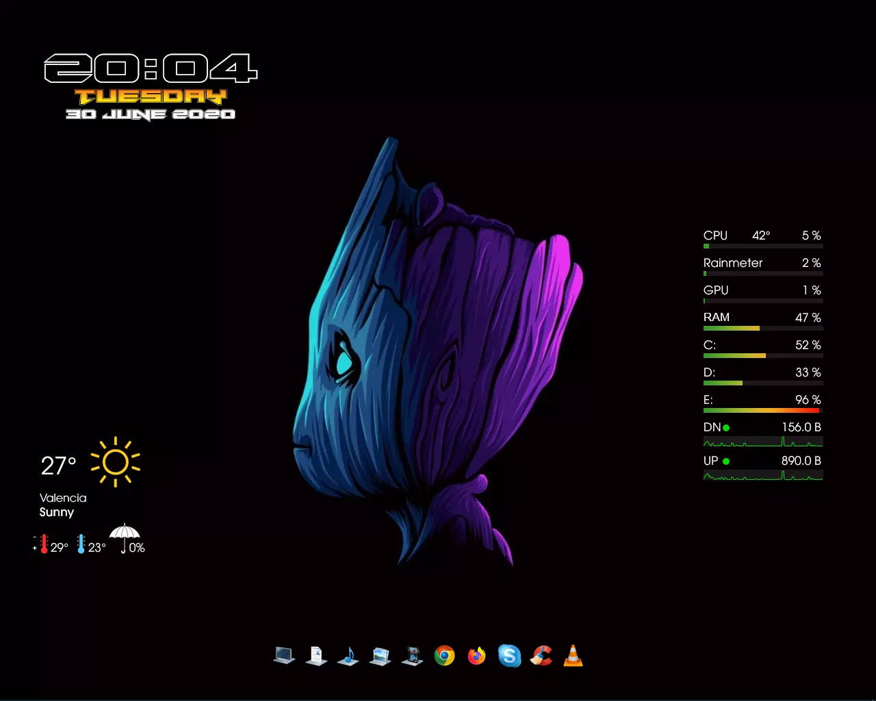 Baby Groot On Rainmeter Skin Wallpaper