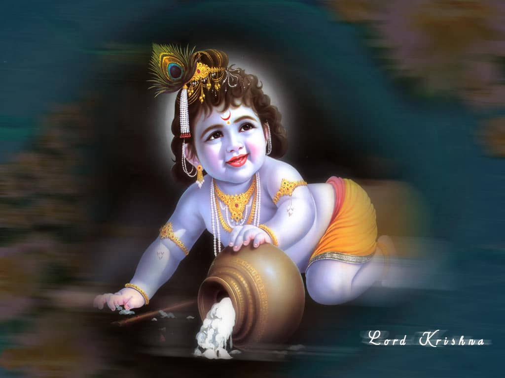 Baby Krishna Ji Spilling Butter Wallpaper