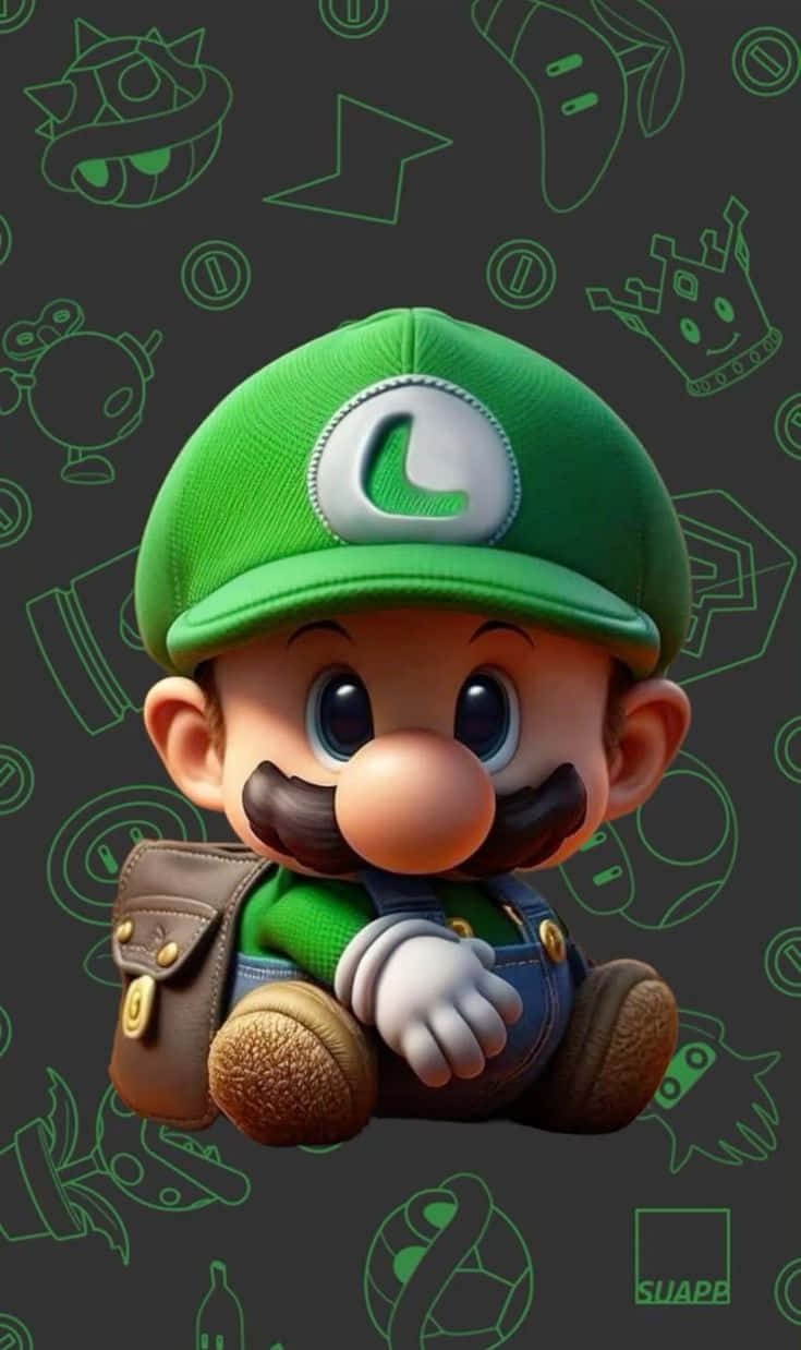 Baby Luigi Green Cap Adorable Pose Wallpaper