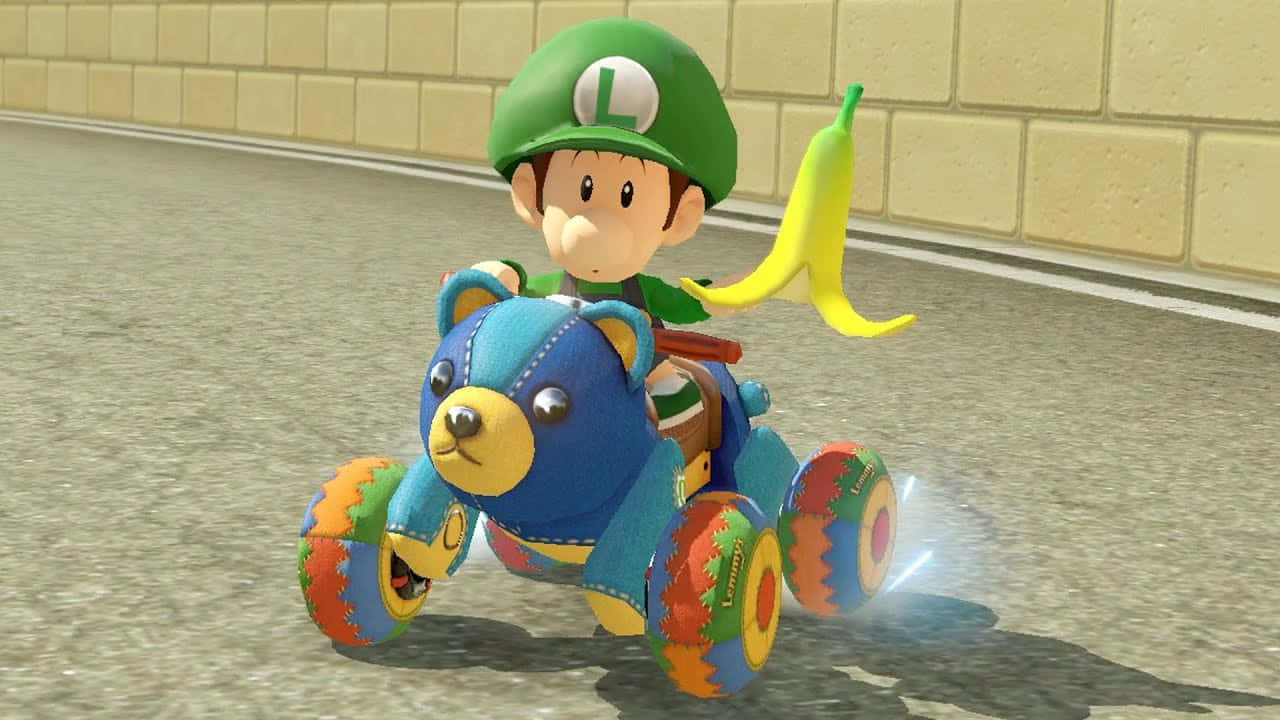 Baby Luigi Kart Banana Toss Wallpaper