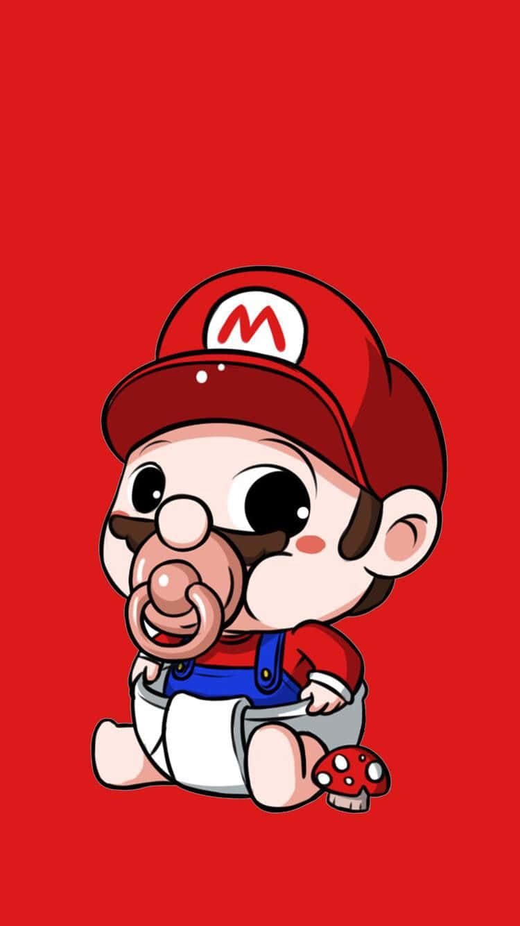 Baby Mario With Pacifierand Mushroom Wallpaper