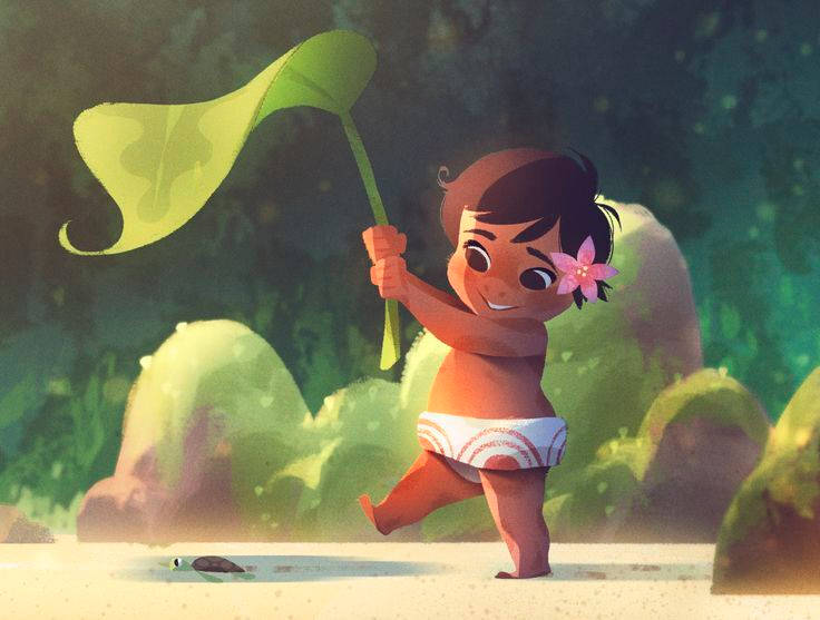 Baby Moana Saving Turtle Wallpaper