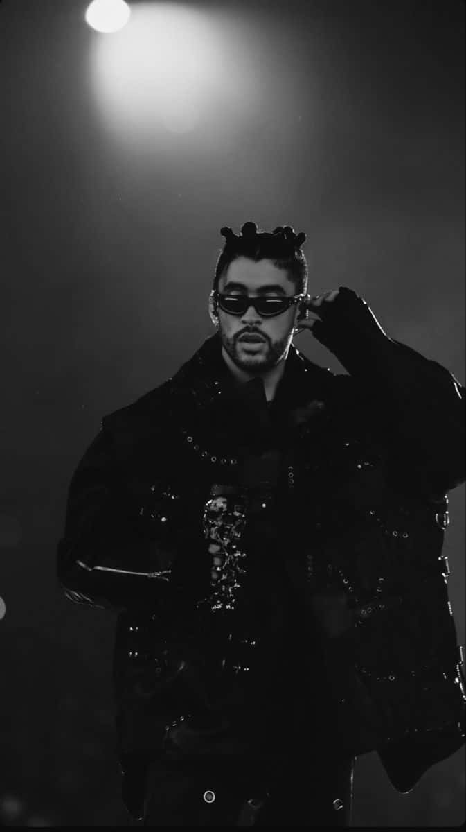 Bad Bunny Blackand White Performance Aesthetic Wallpaper