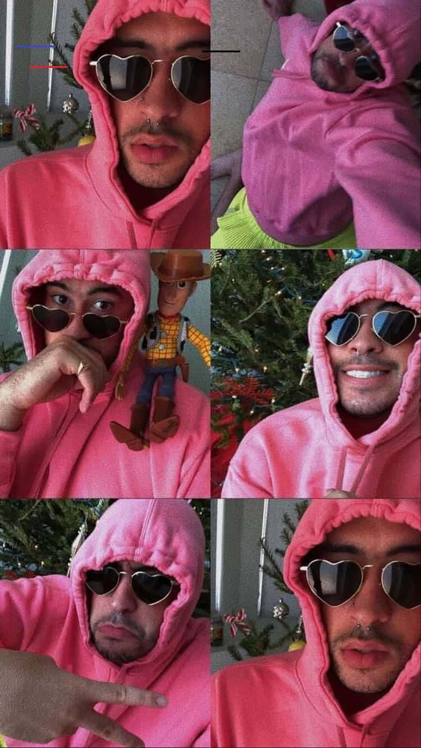 Bad Bunny Pink Hoodie Collage Wallpaper