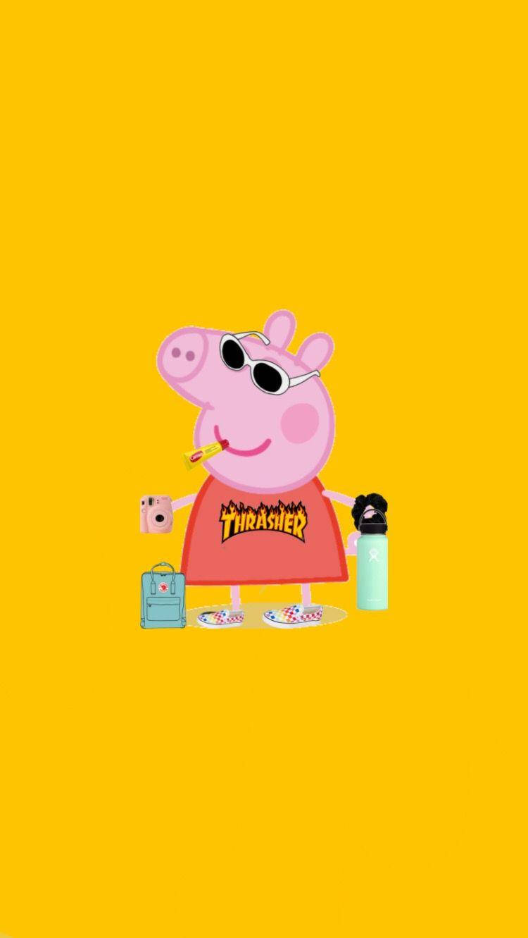 Baddie Peppa Pig Yellow Background Wallpaper