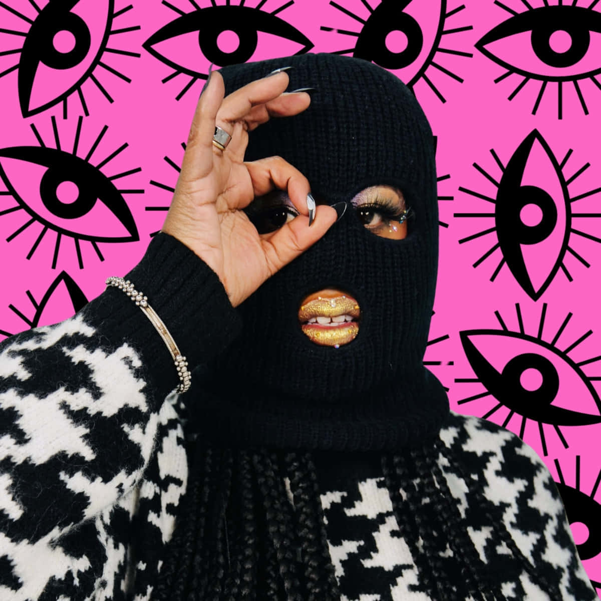 Baddie Ski Mask Fashion Pink Backdrop Wallpaper