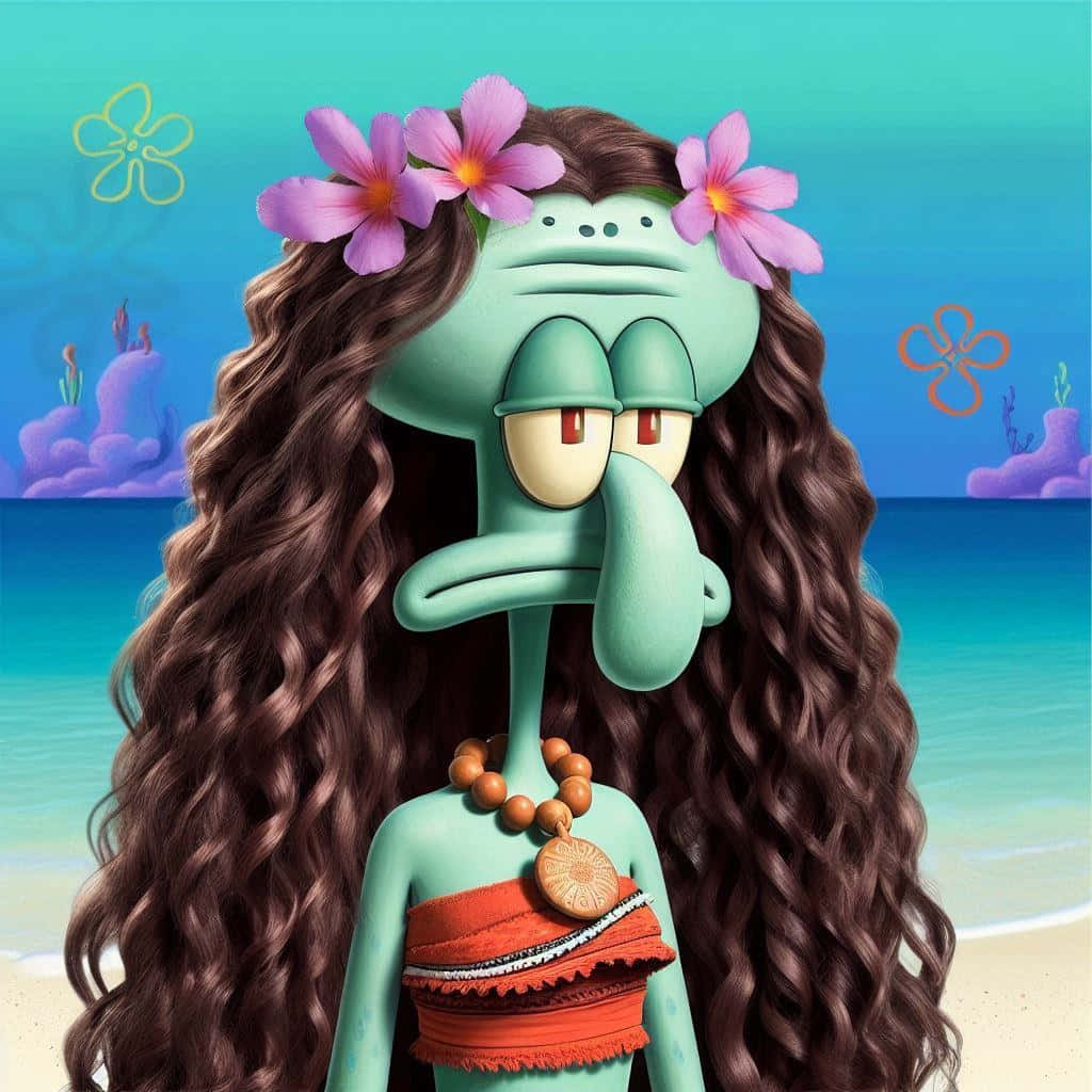 Baddie_ Squidward_ Floral_ Crown_ Beach_ Background Wallpaper