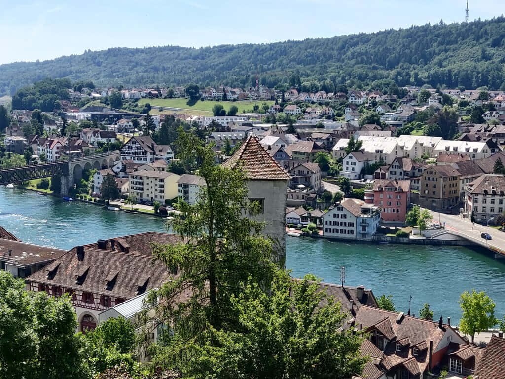 Baden Switzerland River Town View Wallpaper