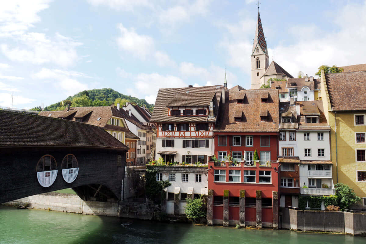 Baden Switzerland Riverfront View Wallpaper