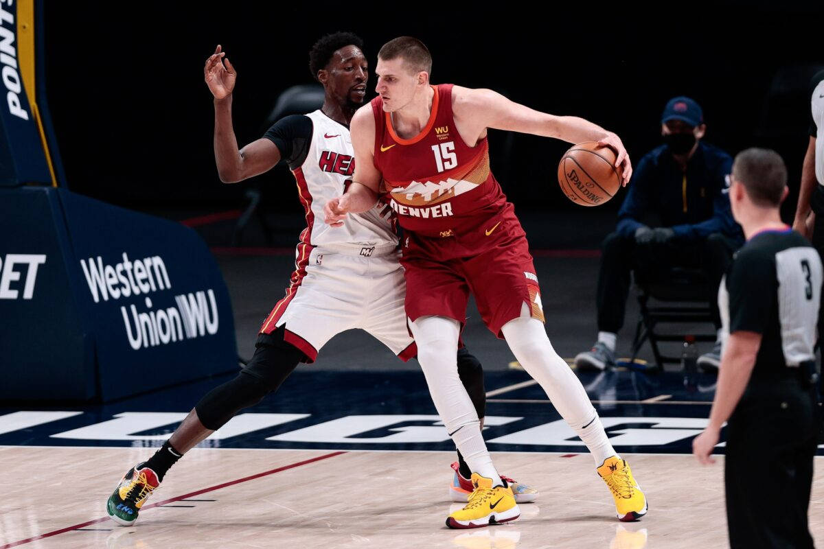 Bam Adebayo Guarding Nikola Jokić Wallpaper