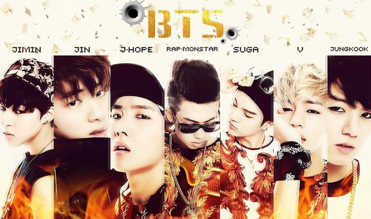 Bangtan Sonyeondan Posing Together In A Stylish Group Photo Wallpaper