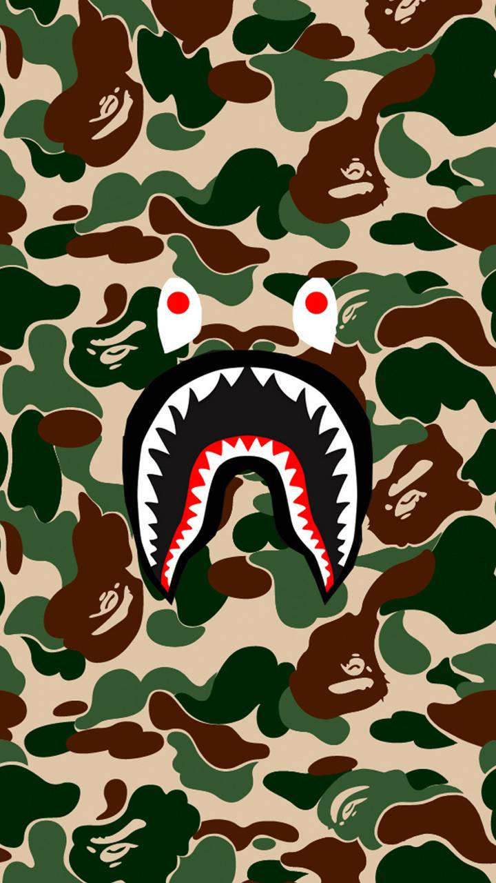 Bape Brand Shark In Camouflage Wallpaper